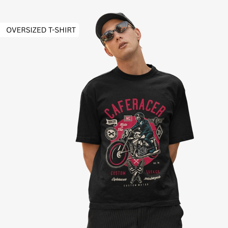Classic Cafe Racer Motorcycle Oversized T-Shirt – Ride in Comfort
