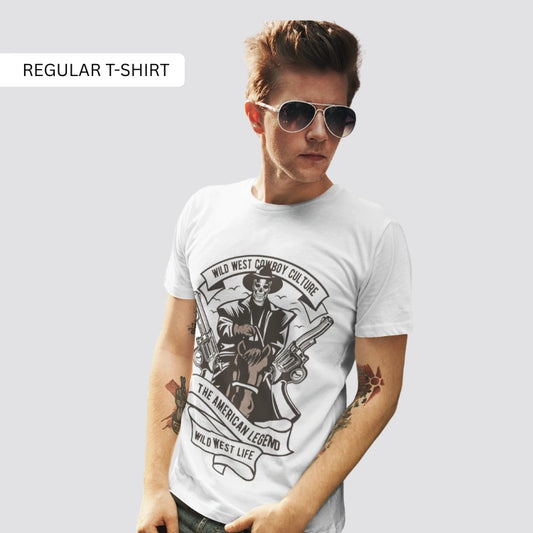 Stylish cowboy-themed T-shirt with a vintage Wild West design for a rugged, classic look