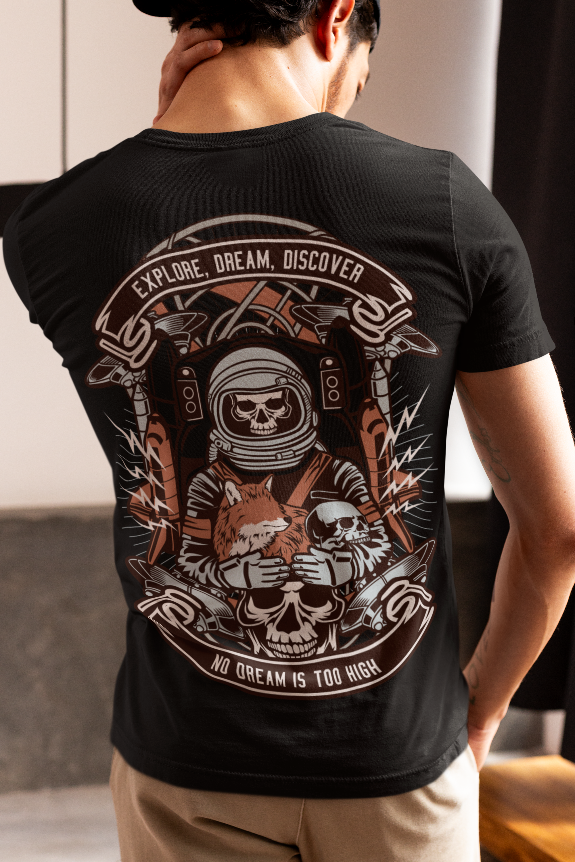 Astronaut Skull Adventure Tee – No Limits, No Fears